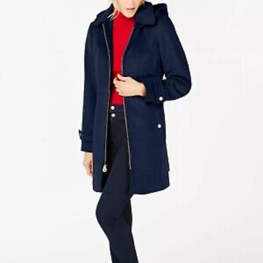 Michael Kors Navy Zippered Hooded Peacoat